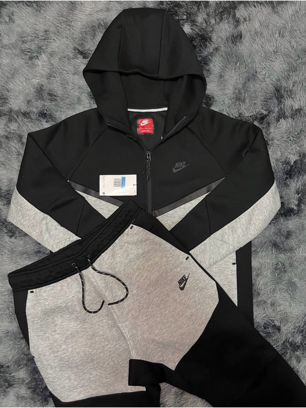 Nike Black and Gray men’s Nike tech Hooded Bomber Jacket